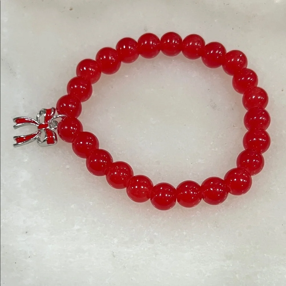 Elegant Red Beaded Bracelet with Bow Charm
